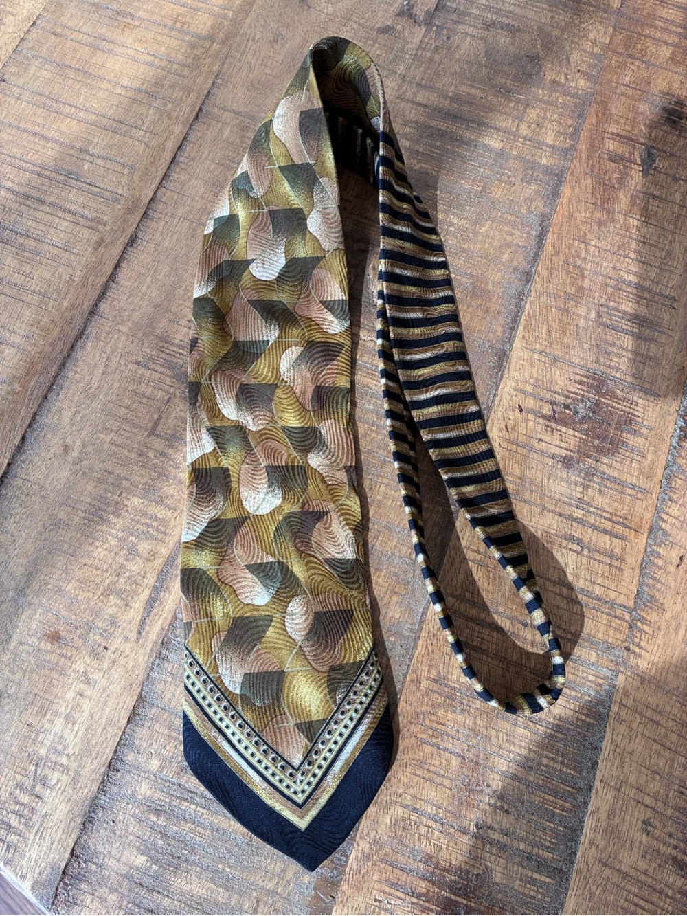 Fratelli Mod Vintage Silk Tie Geometric Abstract Italy Brown Gold Black